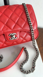 Chanel Red Quilted Leather Natural CC Small Chain Flap Bag