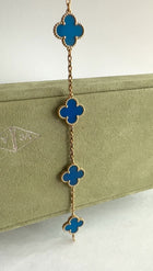 Van Cleef & Arpels 18K Yellow Gold Blue Agate Vintage Alhambra 5 Motif Bracelet