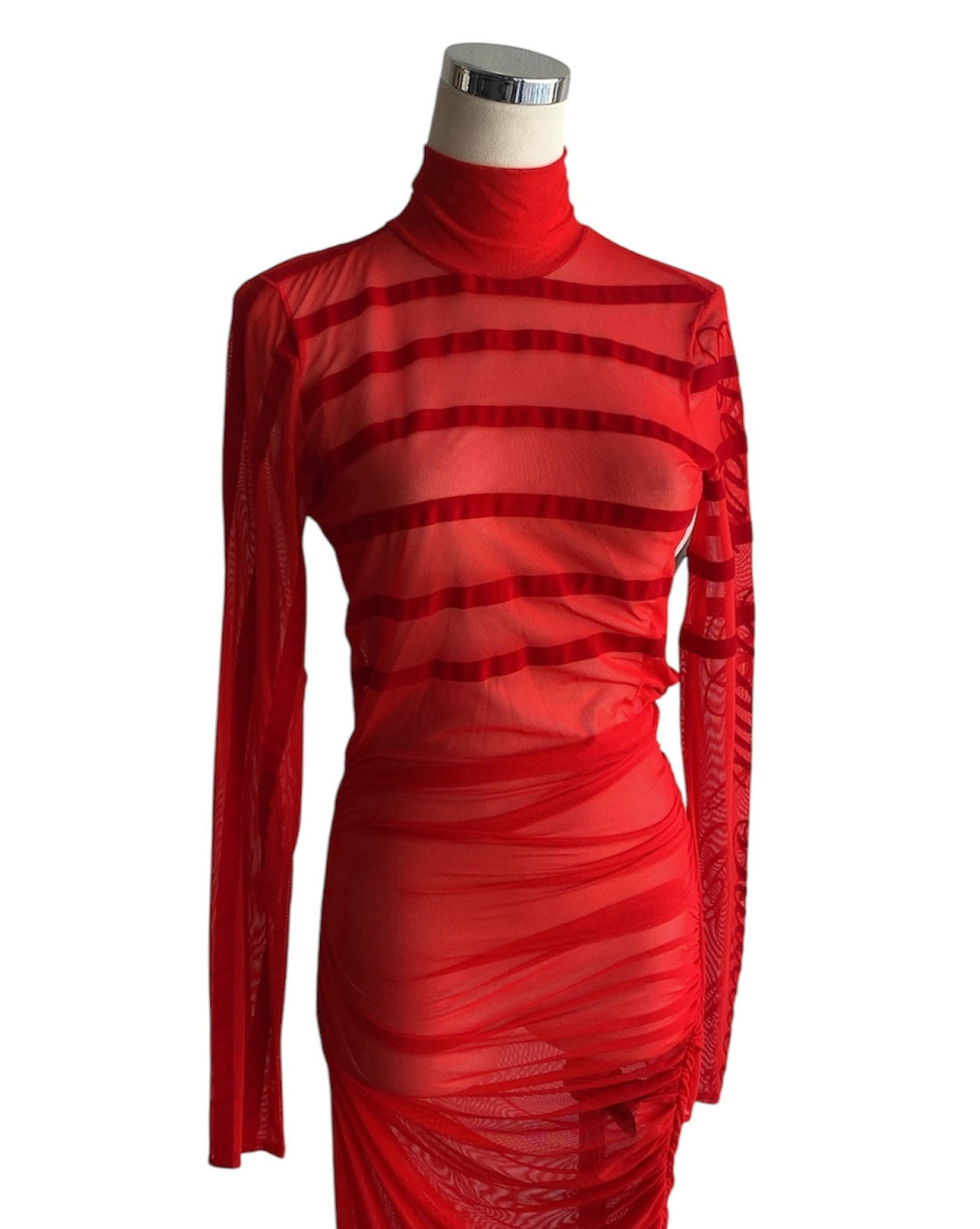 Jean Paul Gaultier Red Mesh Logo Dress - S / M
