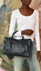 Balenciaga Navy Blue Lambskin Moto Classic City Bag