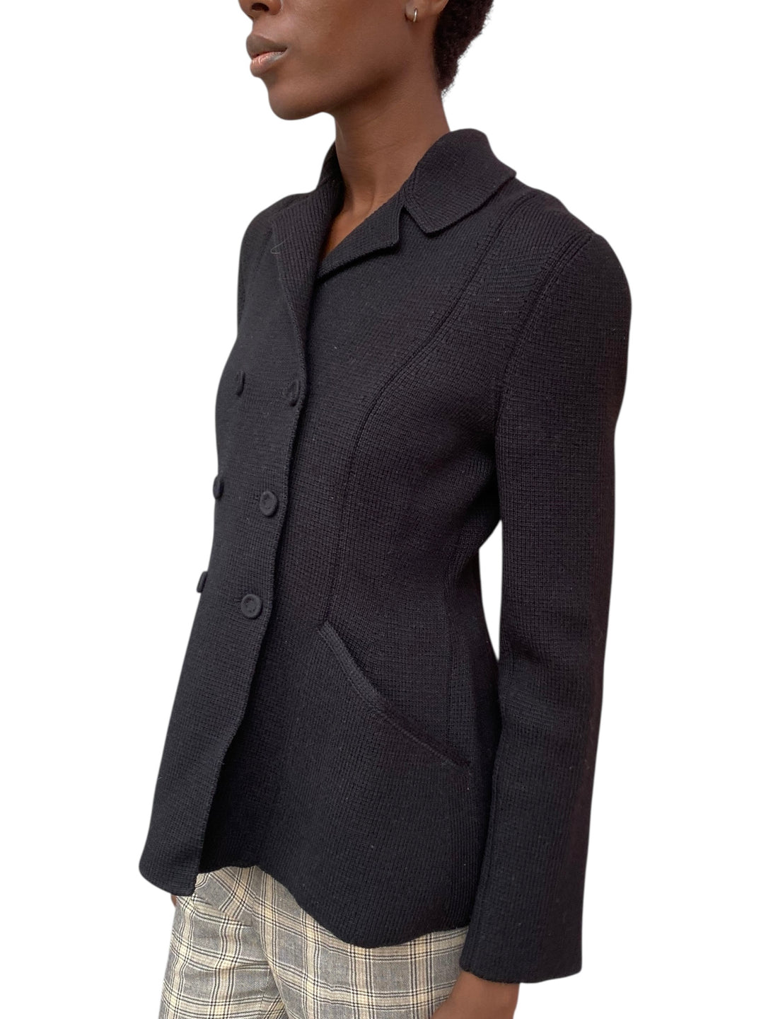 Christian Dior Black 30 Montaigne Knit Wool Double Breasted Bar Jacket - 42 / US 10