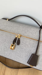 Loro Piana Extra L27 Grey Cashmere and Dark Brown Leather Zip Bag