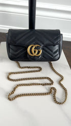 Gucci Black Quilted GG Marmont Mini Chain Shoulder Bag