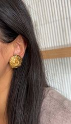 Chanel Vintage 95A Gilt Goldtone Textured CC Button Clip on Earrings