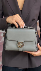 Gucci Grey Calfskin Dollar Interlocking GG Top Handle Chain Shoulder Bag
