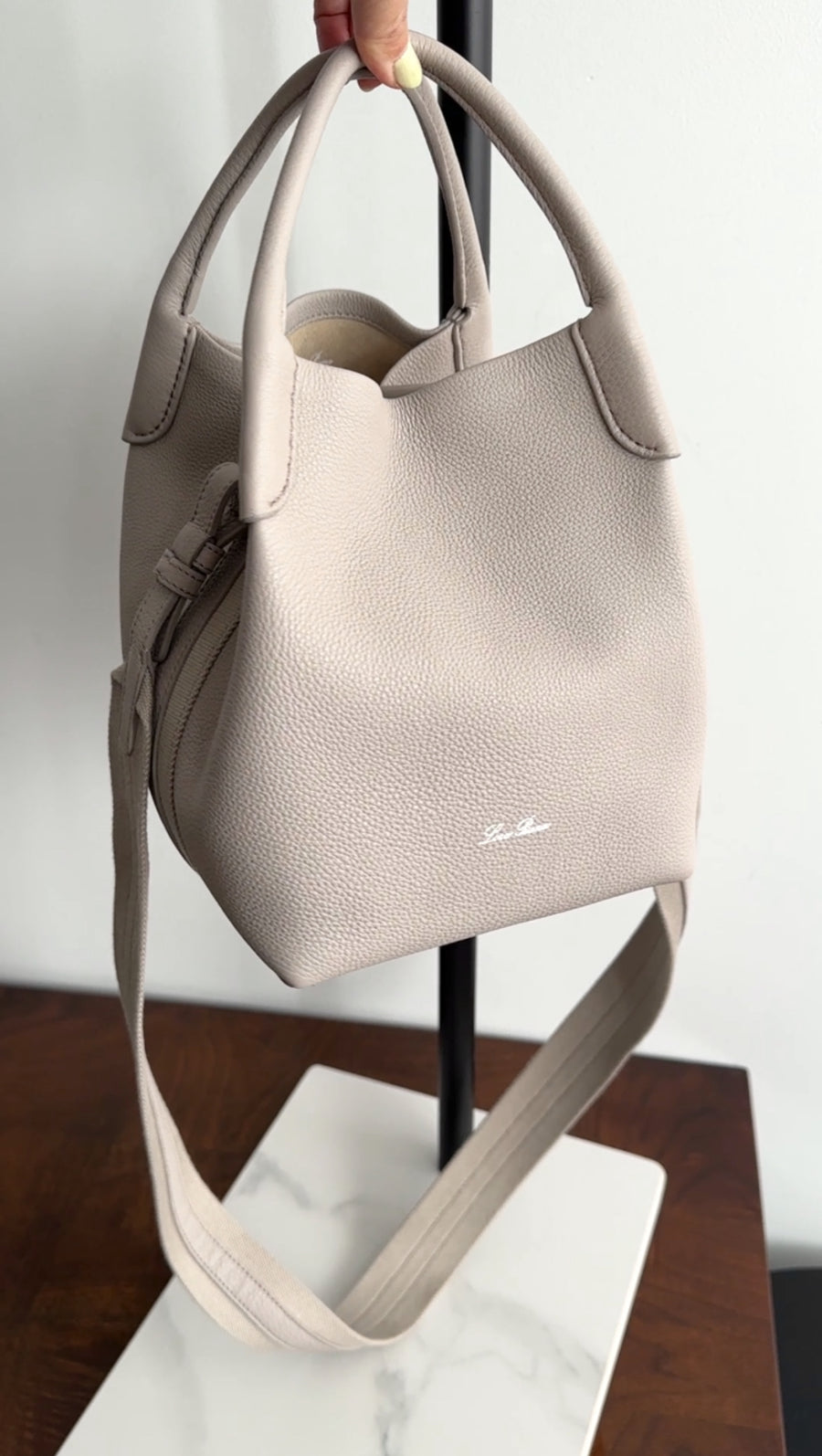 Loro Piana Small Bale Bag Grained Dust Stone Leather