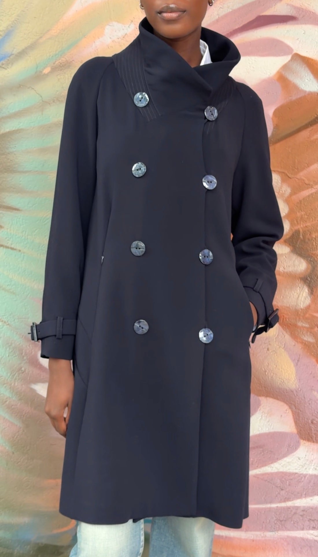 Giorgio Armani Midnight Navy Wool Double Breasted Soft Trench - 42