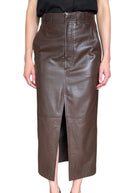 Brunello Cucinelli Chocolate Brown Lambskin Leather Midi Skirt - IT 40 / US 4