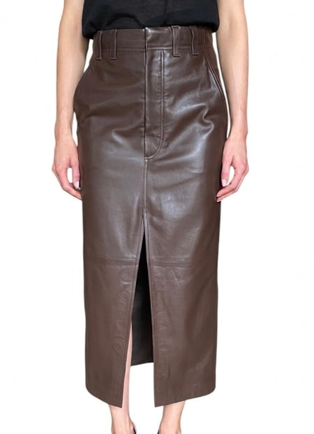 Brunello Cucinelli Chocolate Brown Lambskin Leather Midi Skirt - IT 40 / US 4