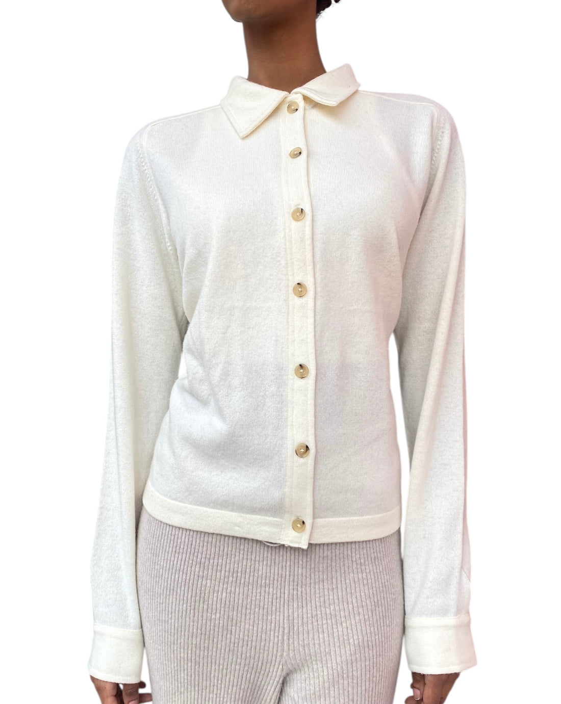 Toteme Ivory Raglan Cashmere Button Up Cardigan - S