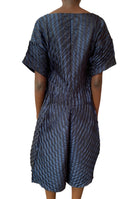 Issey Miyake Navy Striped Pleated Dress
