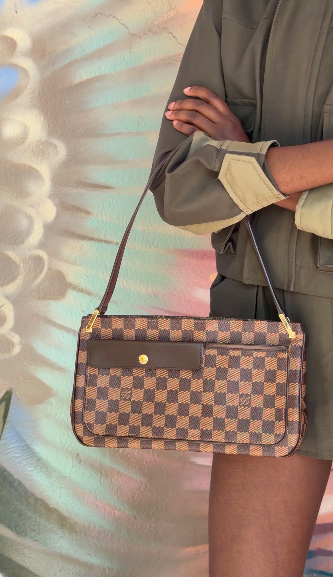 Louis Vuitton Brown Vintage 2005 Damier Ebene Aubagne Shoulder Bag