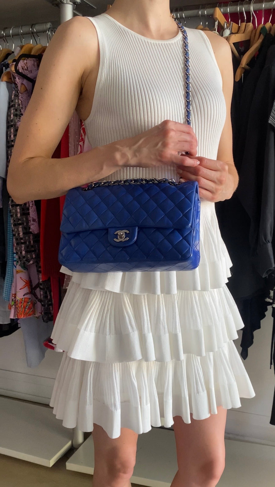 Chanel 10C Cobalt Blue Lambskin Quilted Medium Classic Double Flap Bag SHW