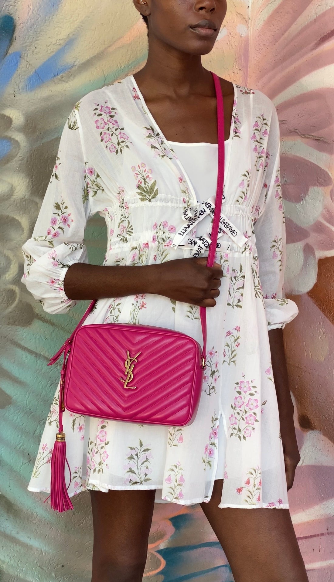Saint Laurent Cherry Pink Medium Lou Monogram Quilted Camera Bag