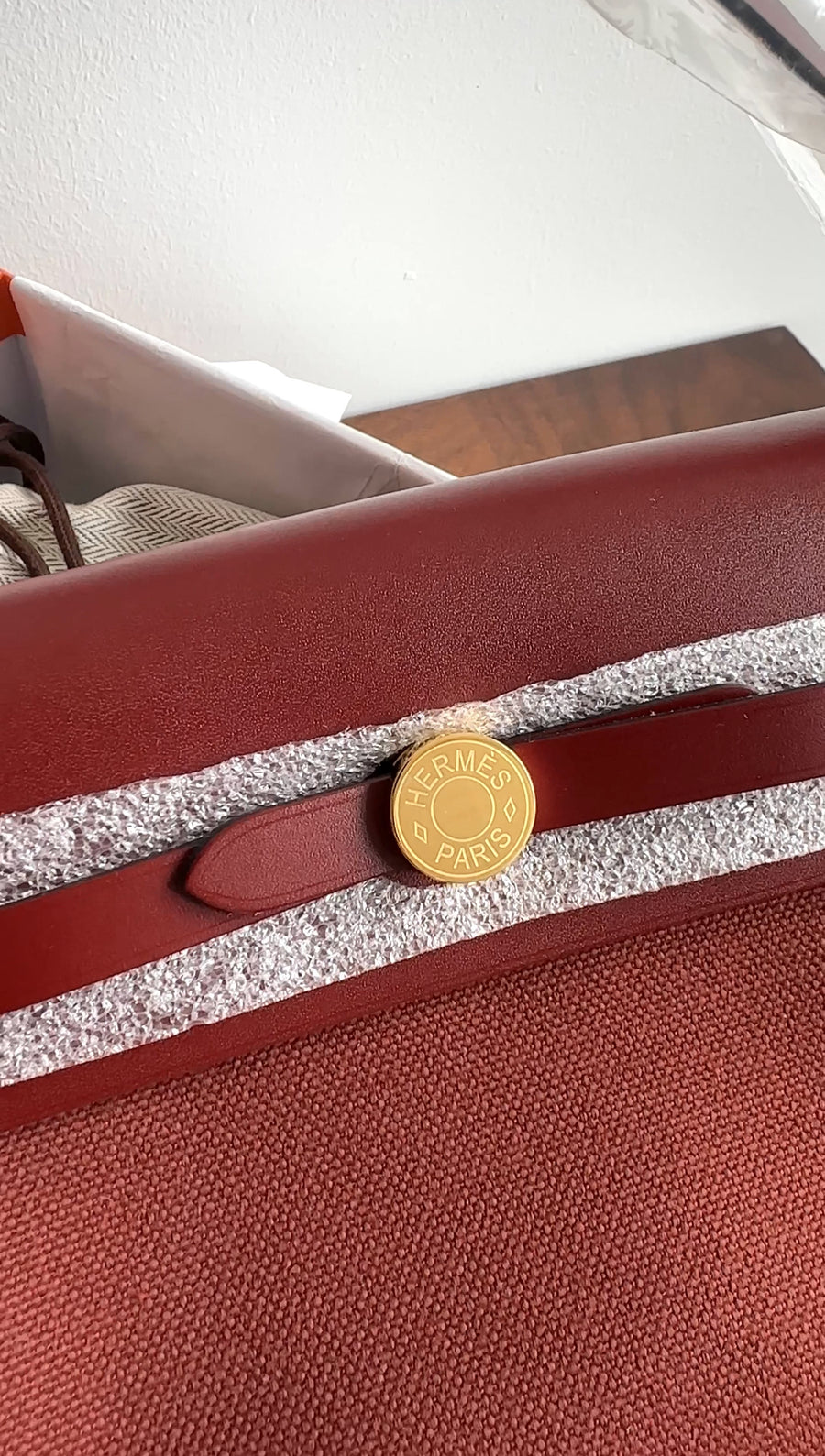 Hermes Herbag Zip Mini 20 Rouge H Toile Militaire / Vache Hunter GHW