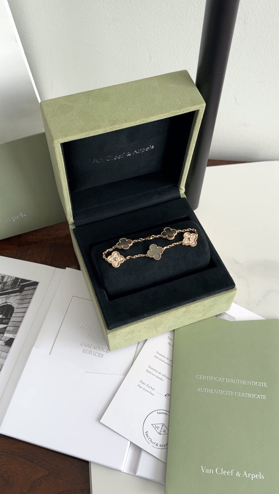 Van Cleef & Arpels 18k Rose Gold 5 Motif Alhambra MOP Diamond Bracelet