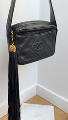 Chanel Vintage Black Quilted Leather Tassel Camera Bag