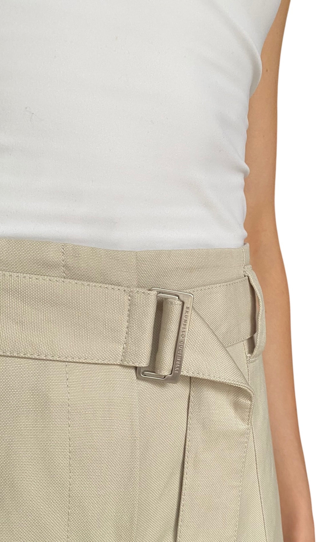 Brunello Cucinelli Beige Linen Belted High-Waisted Monili Trousers - IT 44 / US 8