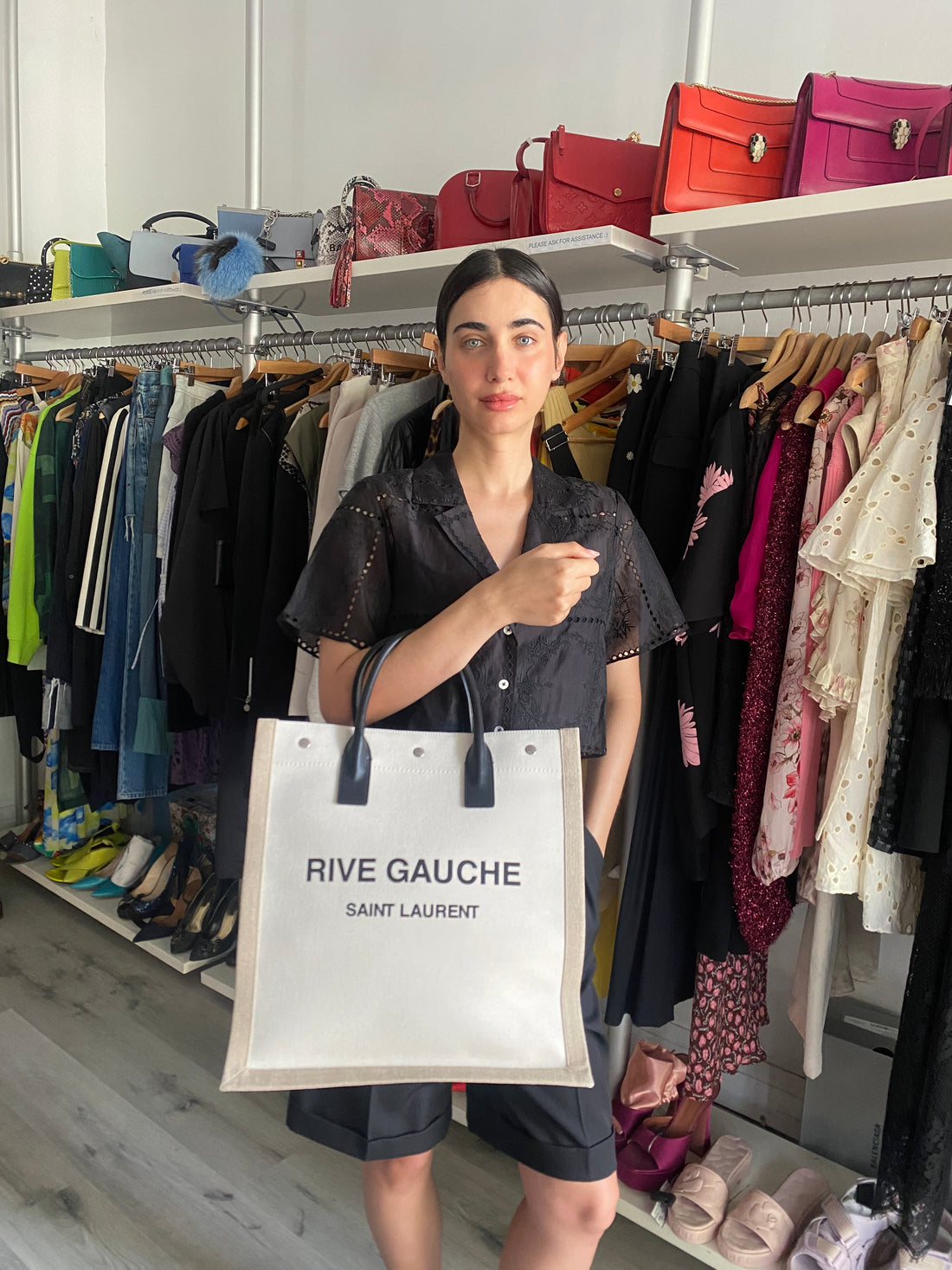 Saint Laurent Beige Canvas Rive Gauche North/South Tote