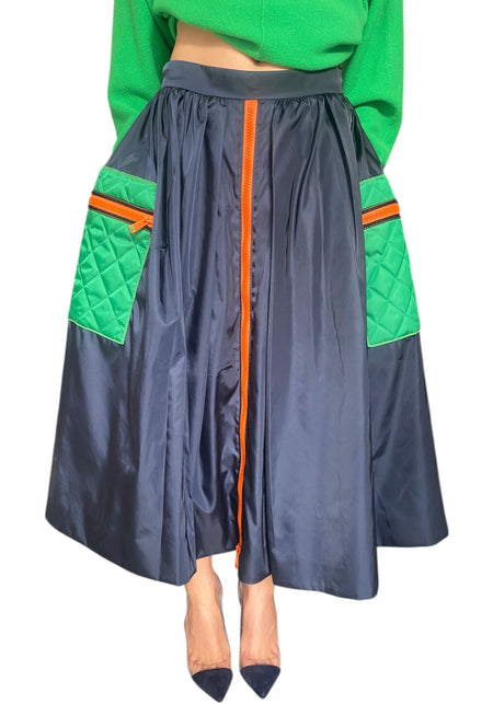 Prada Navy & Green Nylon Maxi Pocket Skirt - 44 / US 8