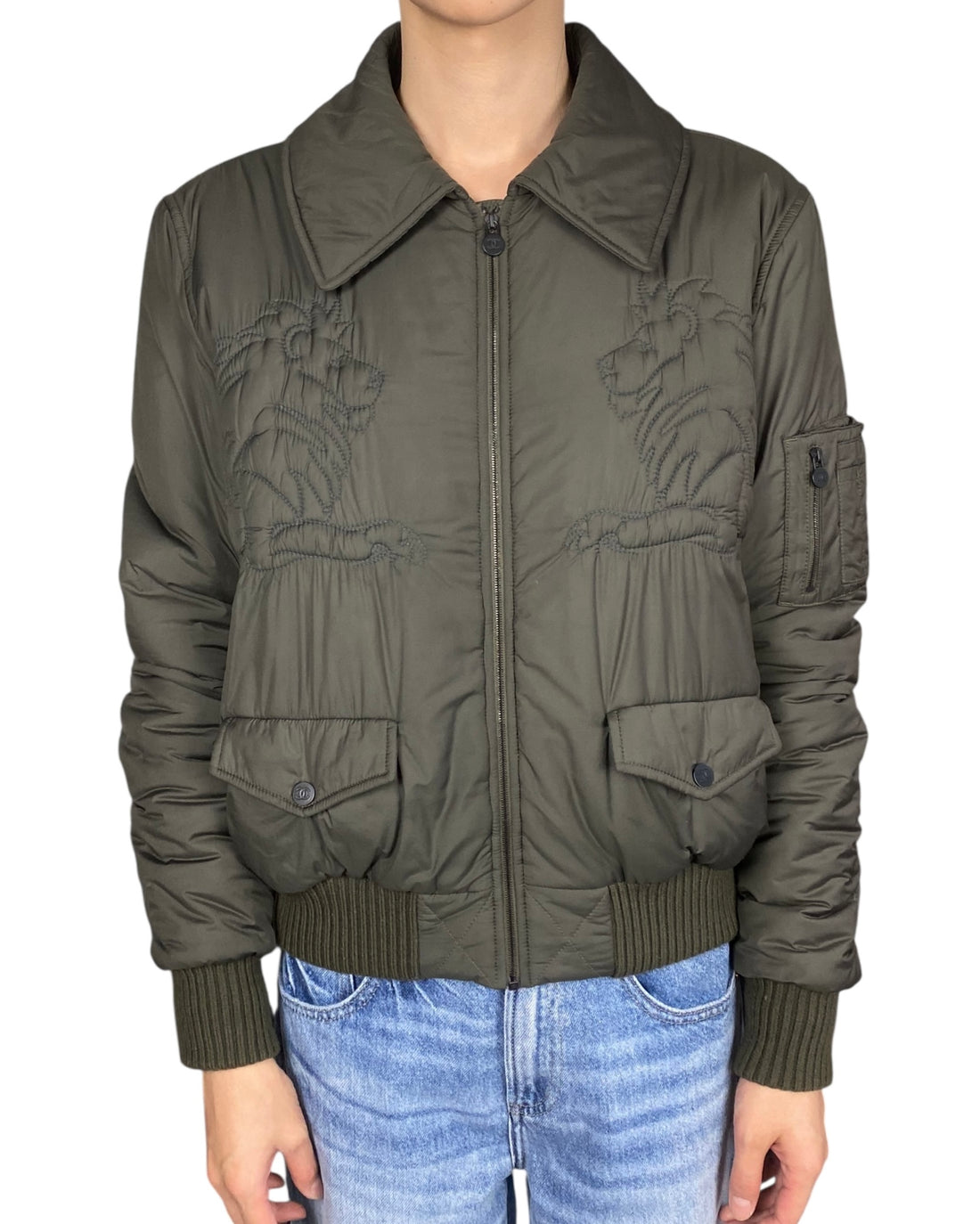 Chanel 2014 Army Green Lion Bomber Jacket - FR 38 / US 6