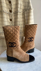 Chanel Taupe 21K Suede Quilt CC Cap Toe Ankle Boot - 37