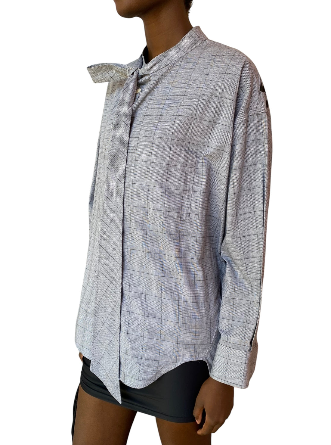 Balenciaga Grey Cotton Check Swing Oversized Logo Shirt - 36 / US 2