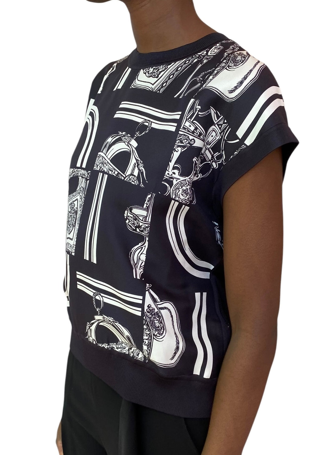 Hermes Black & White En Désordre Finesse Silk Combo Top - IT 44 / US 6
