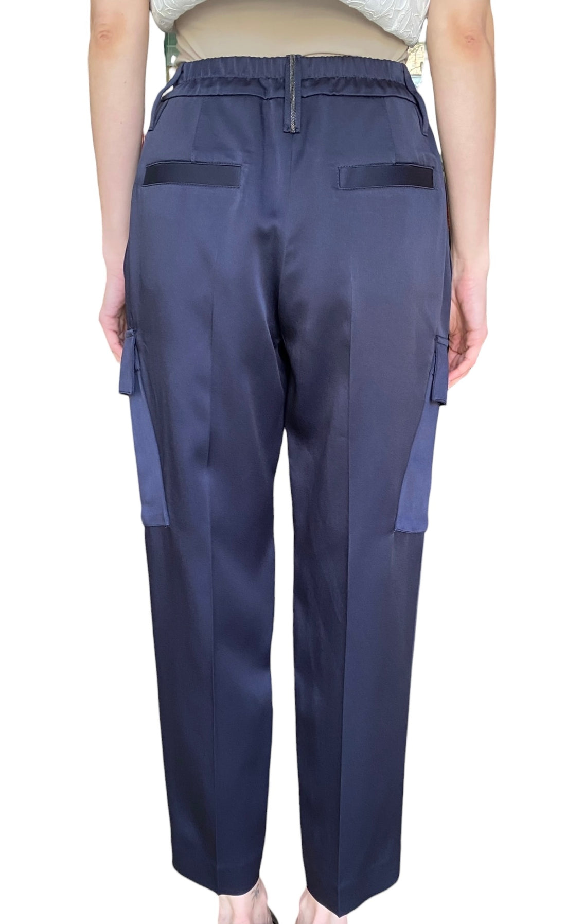 Brunello Cucinelli Navy Satin Monili Cargo Trousers - US 4