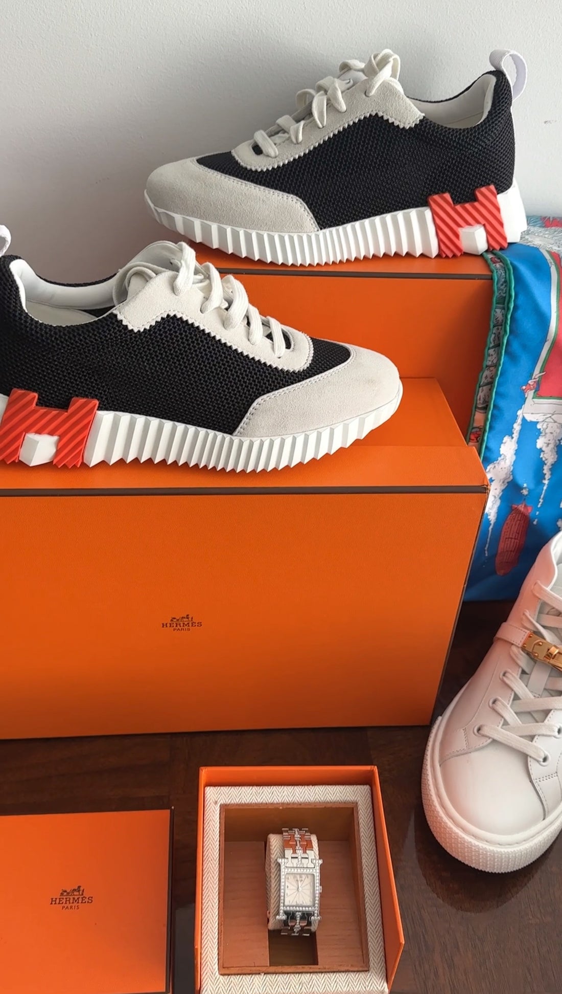 Hermes Black and Orange Bouncing Sneaker - 36.5 / 36