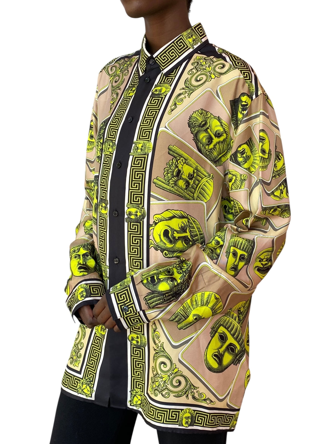 Versace Lime Green Le Maschere Baroque Logo Shirt - IT 54 / XL