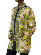 Versace Lime Green Le Maschere Baroque Logo Shirt - IT 54 / XL