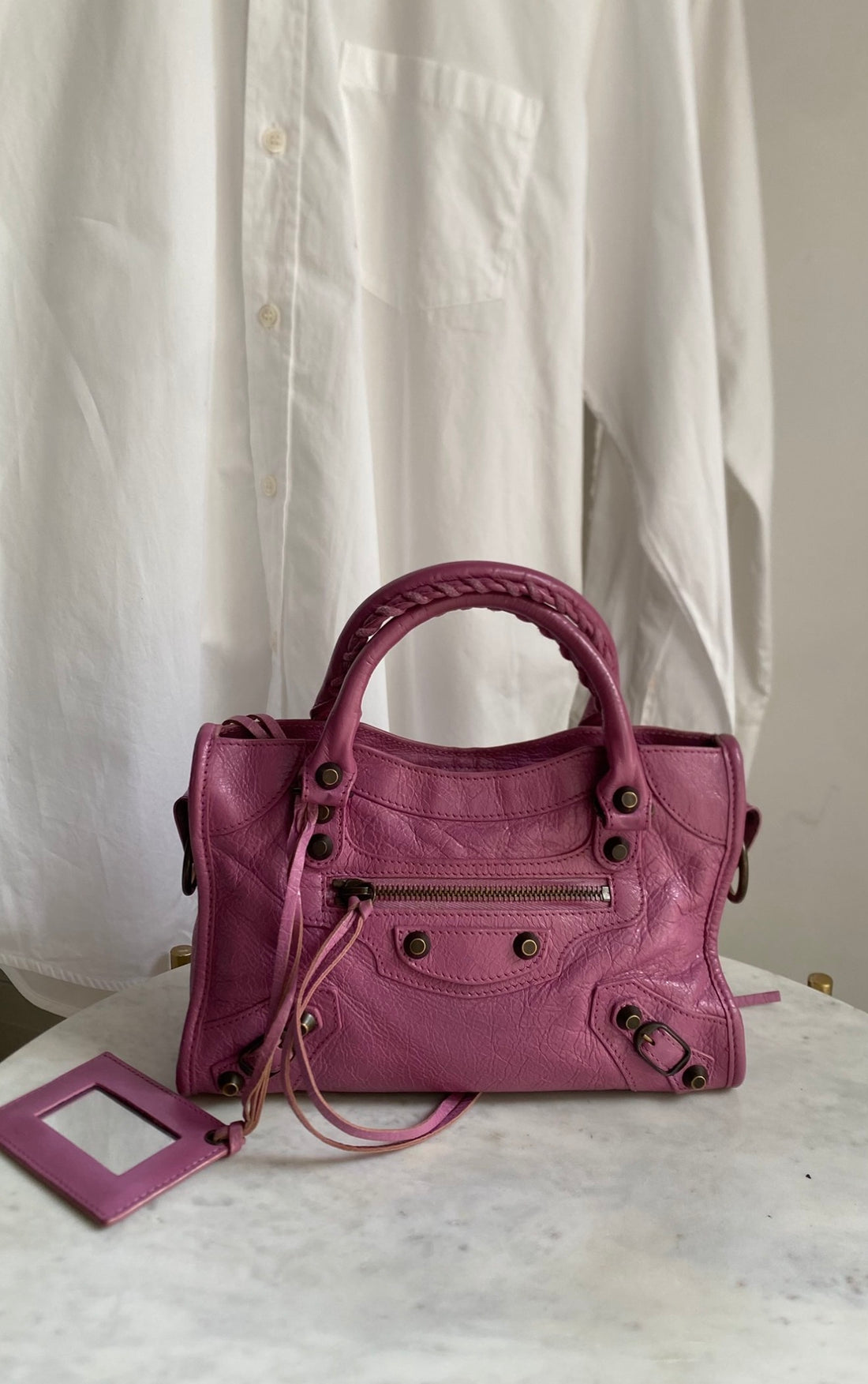 Balenciaga Pink Rose Berlingot Leather Classic Moto City Bag