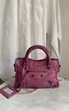Balenciaga Pink Rose Berlingot Leather Classic Moto City Bag