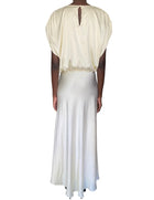 Moré Noir Ivory Victoria Satin Power Shoulder Maxi Gown - M