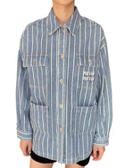 Miu Miu Blue Denim Striped Logo Jacket - 40 / US 6