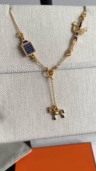 Hermes Grande Parade Cheval Gold and Blue Enamel Necklace