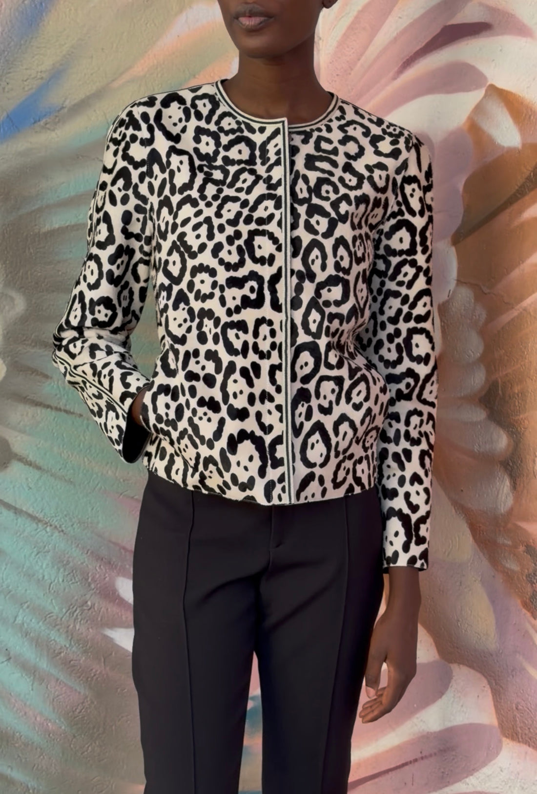 Giorgio Armani Leopard Calfskin Snap Leather Jacket  -  IT44 / 8 / M