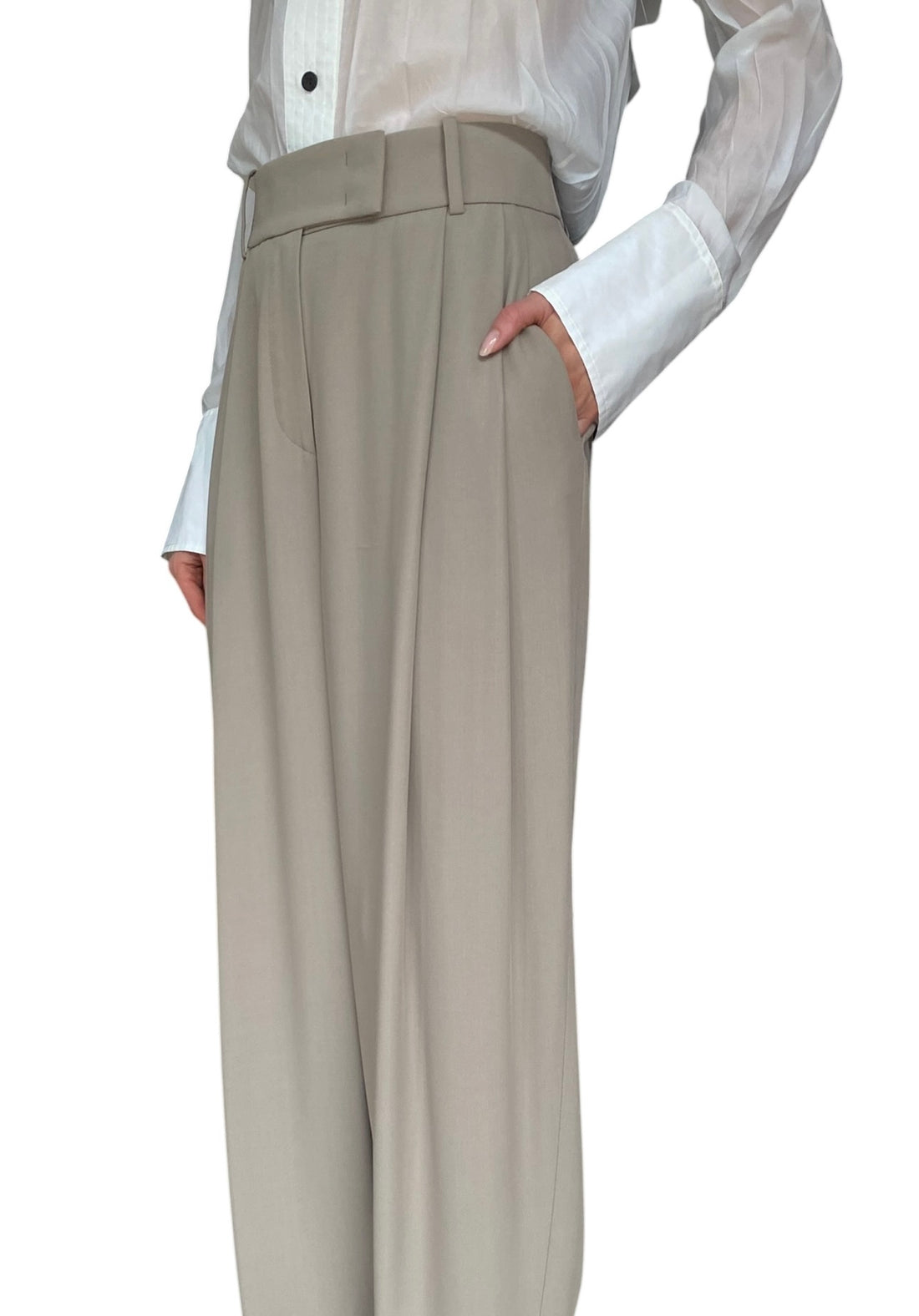 Giorgio Armani Taupe Silk Wide Leg Pleated Trouser - IT 42 / US 8