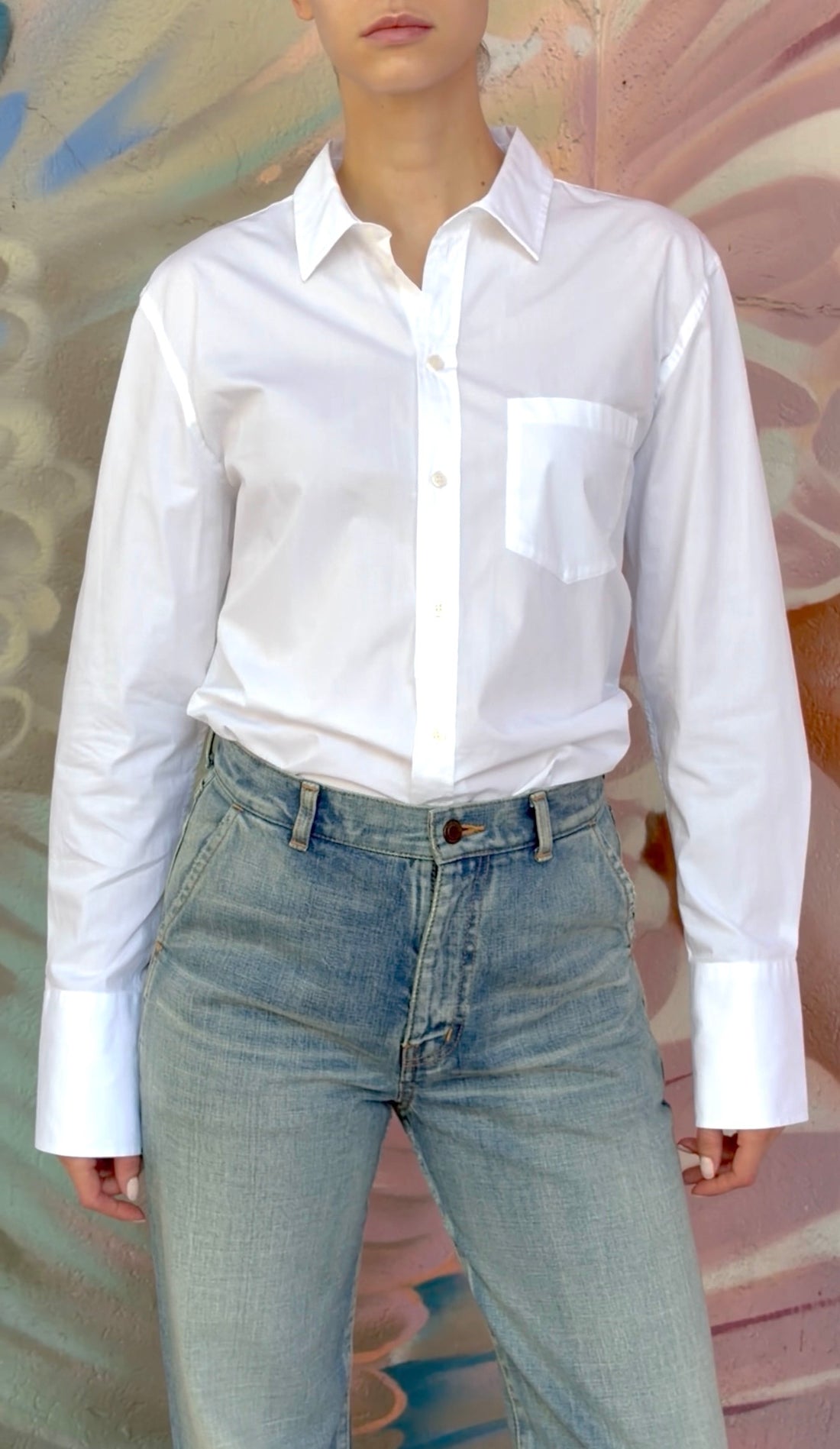 Victoria Beckham White Cotton Button Down Shirt with Strap Across Back - M