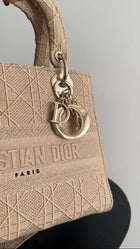 Christian Dior Lady D-Lite Medium Beige Canvas Embroidered Bag