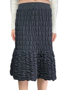 Dries Black Smocked Midi Skirt - L