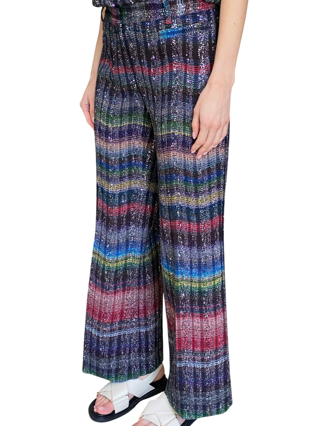 Missoni Multicoloured Sequinned Embellished Chevron Striped Knit Trousers - IT 42 / US 6