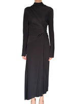 Victoria Beckham Black Gathered Turtleneck Long Sleeve Gown - US 6