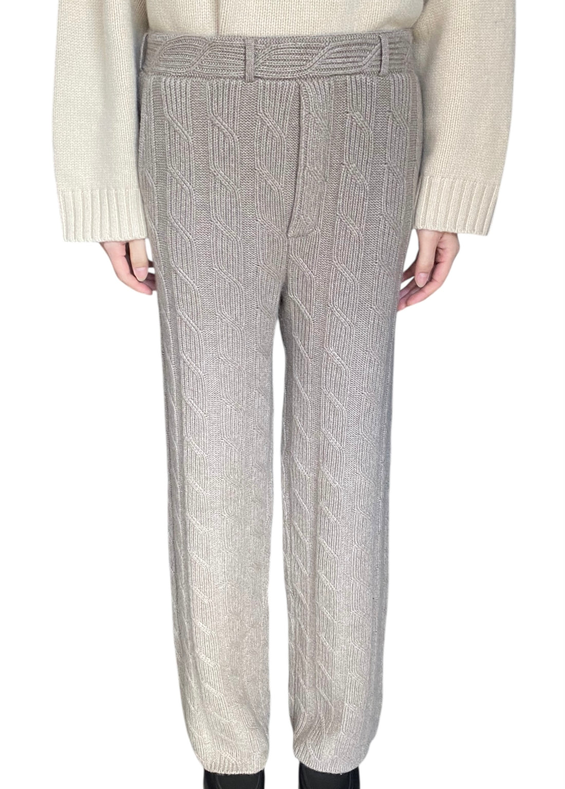 Lisa Yang Beige Cable Knit Cashmere Lounge Trousers - 1 / S-M