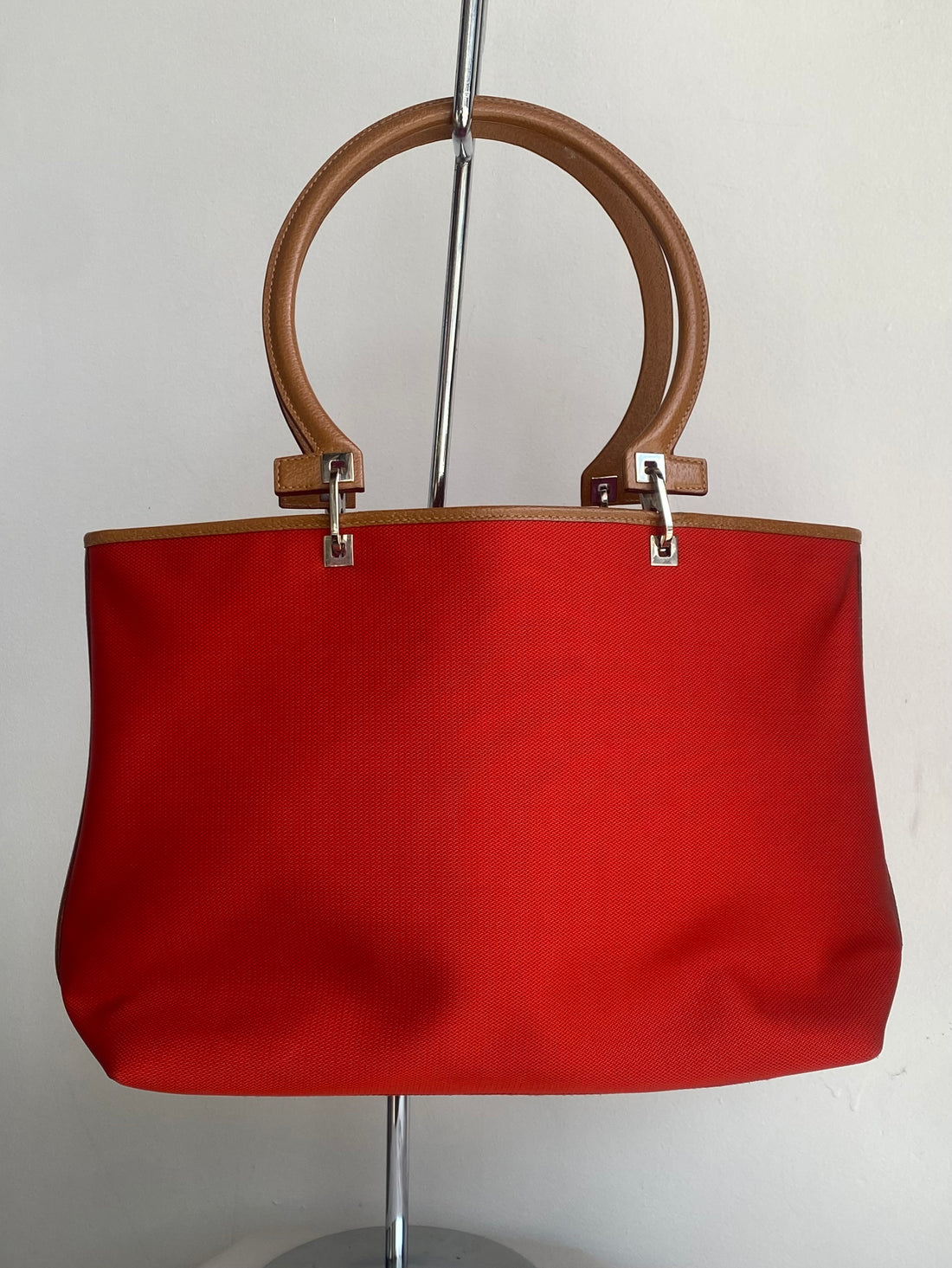 Ferragamo Red Canvas Shoulder Tote Bag
