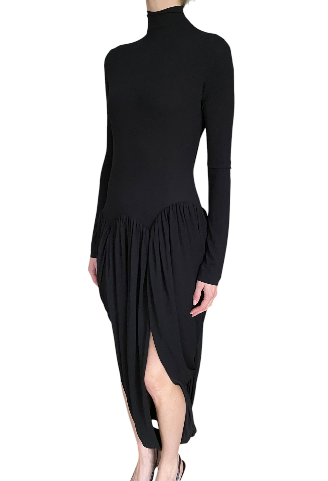 Ferragamo Black Jersey Tulip Hem Mock Neck Gown - 38 / US 2-4
