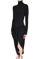 Ferragamo Black Jersey Tulip Hem Mock Neck Gown - 38 / US 2-4