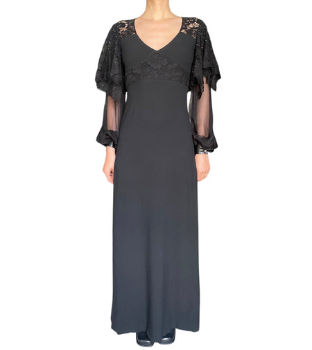 Saint Laurent Black Sequin Lace Evening Gown - FR 34 / US 2