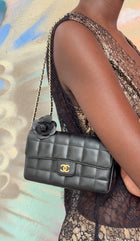 Chanel Black Vintage 2006 Chocolate Bar Camelia Mini Crossbody Flap Bag